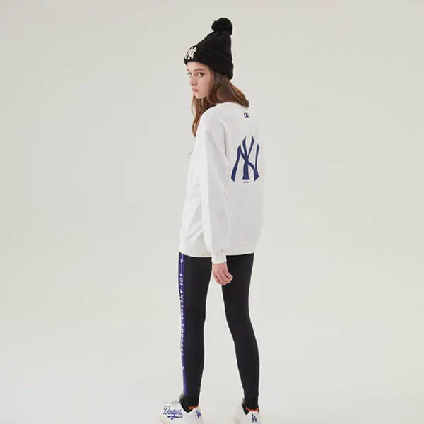Áo Nỉ Sweater MLB New York Yankess Bark Big Logo Overfit Sweatshit In White Màu Trắng