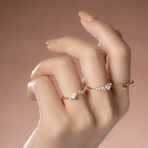 Nhẫn Huy Thanh Jewelry NLF 414 - 14K - Đá Cubic Zirconia Màu Vàng Gold