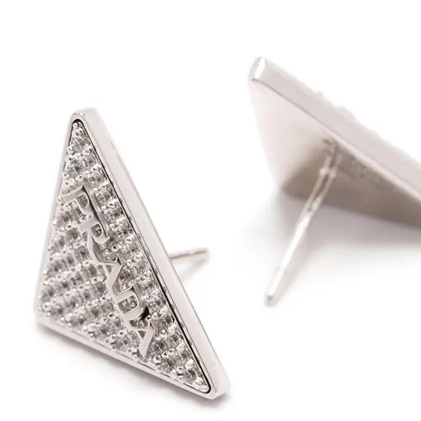 Khuyên Tai Prada Metallic Crystal-Embellished Triangle Earrings Màu Bạc