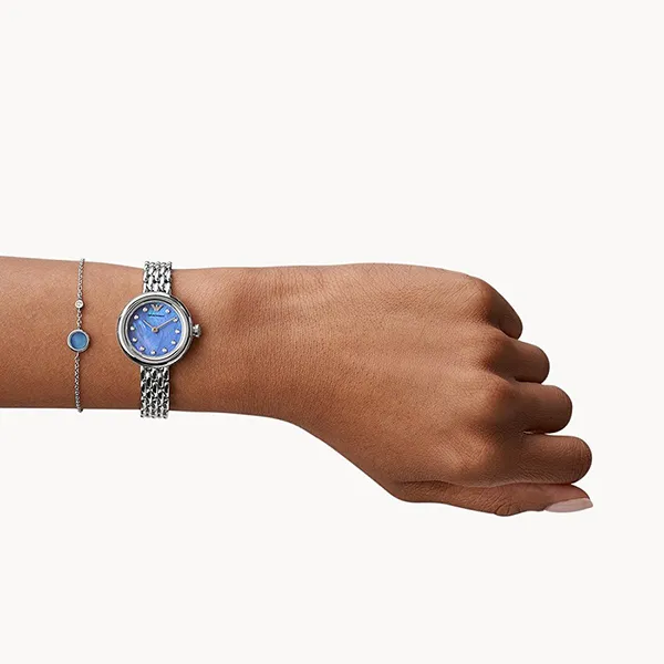 Set Đồng Hồ Nữ Emporio Armani Rosa Quartz Crystal Blue Dial Ladies Watch AR80051 Màu Xanh