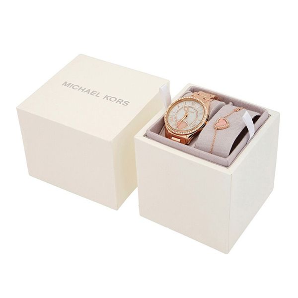 Set Đồng Hồ Nữ Michael Kors MK Lauryn Quartz Crystal Rose Gold-tone Ladies Watch And Bracelet Set MK1038 Màu Vàng Hồng - 4