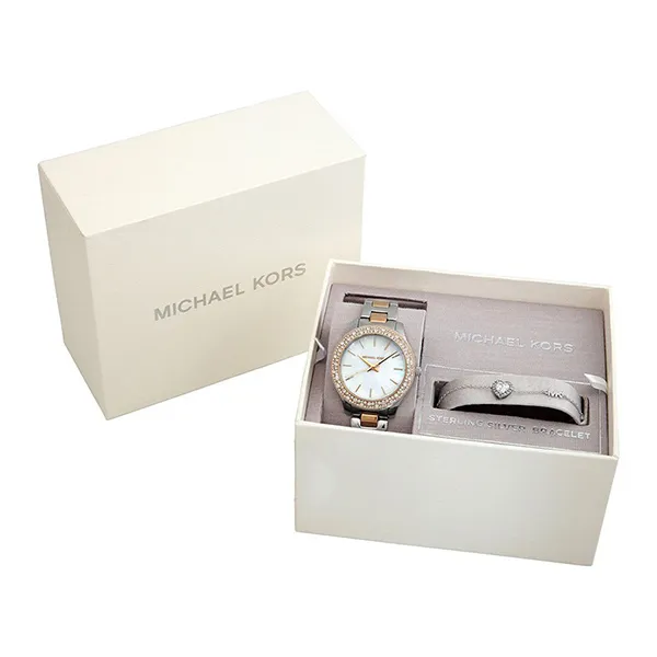 Set Đồng Hồ Nữ Michael Kors MK Liliane Quartz Crystal White Dial Watch And Bracelet Set MK1048 Màu Bạc