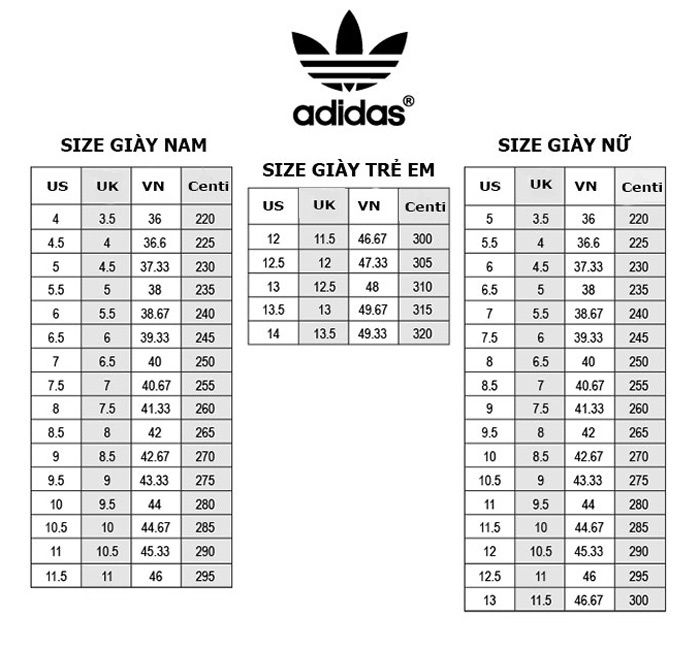 Bảng size giày Adidas chính hãng cập nhật mới nhất và hướng dẫn cách chọn giày đúng size - 5