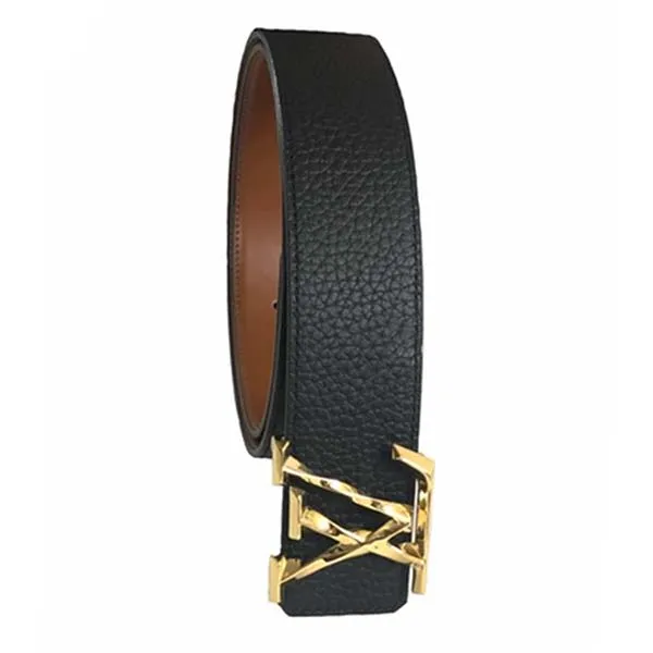 Thắt Lưng Nam Louis Vuitton Belt LV Đen Sần Chữ Lồng Vàng Xoắn Màu Đen Size 90 - 2