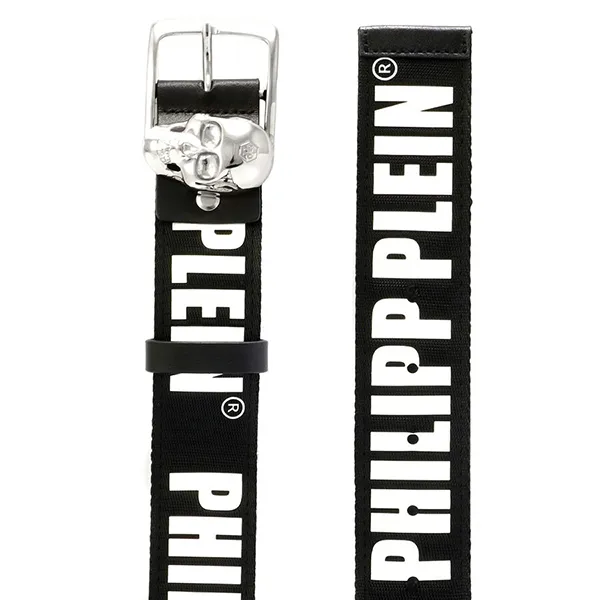 Thắt Lưng Nam Philipp Plein Black Leather Logo Print Skull Belt Màu Đen - Thắt lưng - Vua Hàng Hiệu