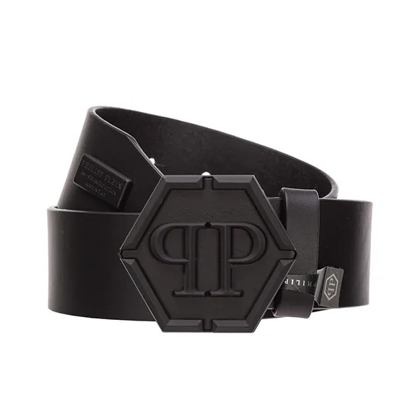Thắt Lưng Nam Philipp PleinBlack Hexagonal Logo Buckle Leather Belt Màu Đen - Thắt lưng - Vua Hàng Hiệu