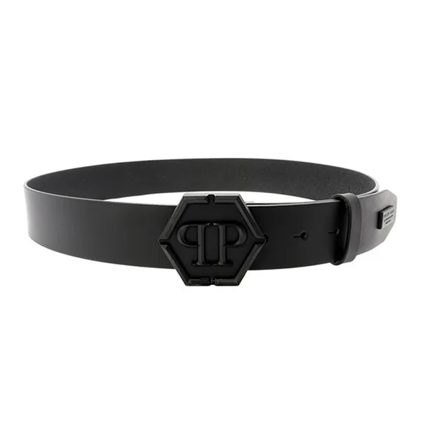 Thắt Lưng Nam Philipp PleinBlack Hexagonal Logo Buckle Leather Belt Màu Đen - Thắt lưng - Vua Hàng Hiệu