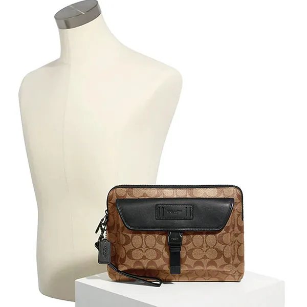 Túi Cầm Tay Nam Coach 2811 Ranger Pouch In Signature Canvas Gunmetal/Tan Black Màu Nâu Đen