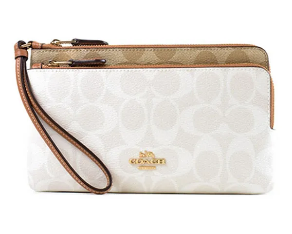 Túi Cầm Tay Coach Clutch Double Zip C5576 Màu Trắng Nâu - 1