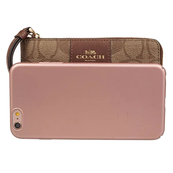 Túi Cầm Tay Coach Corner Zip Wristlet In Signature Canvas F58035 Màu Nâu
