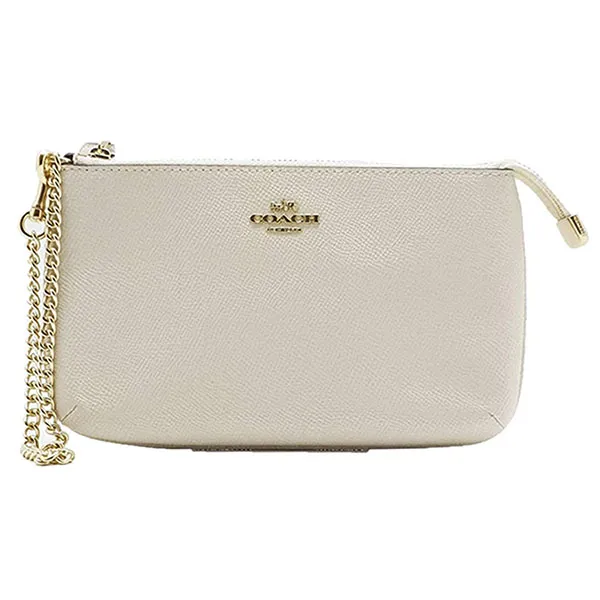 Túi Cầm Tay Coach Crossgrain Leather Multifunction Wallet Wristlet With Chain F73044 Chalk Màu Trắng - 3