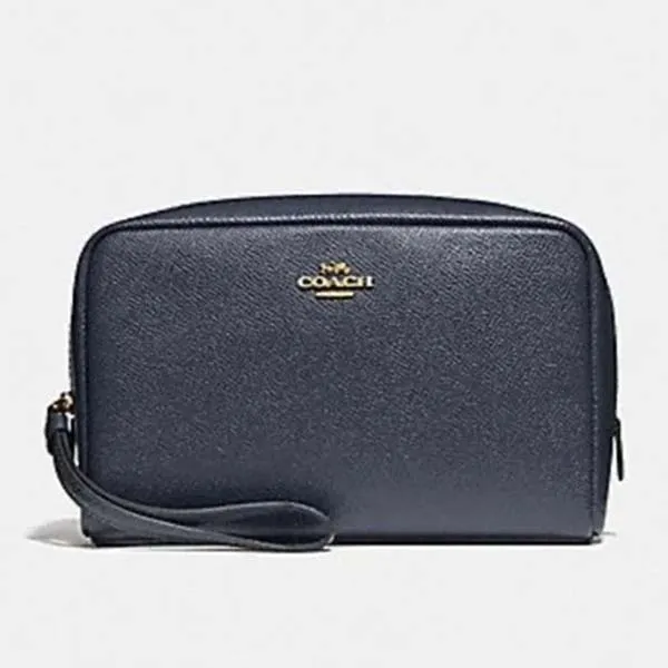 Túi Cầm Tay Nữ Coach F24797 Boxy Leather Cosmetic Case Wristlet In Midnight Màu Xanh Navy