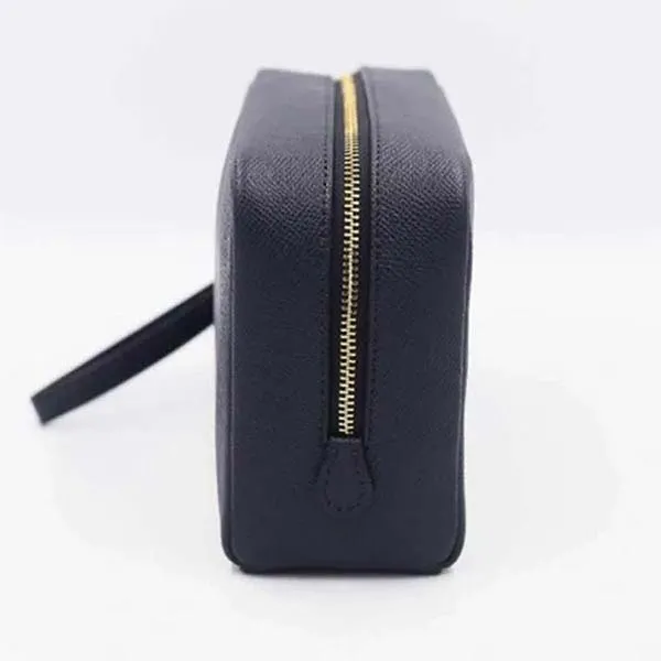 Túi Cầm Tay Nữ Coach F24797 Boxy Leather Cosmetic Case Wristlet In Midnight Màu Xanh Navy