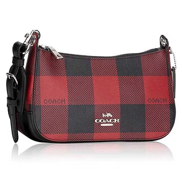 Túi Đeo Chéo Coach Baguette With Buffalo Plaid Print C6818 Màu Đỏ Đen