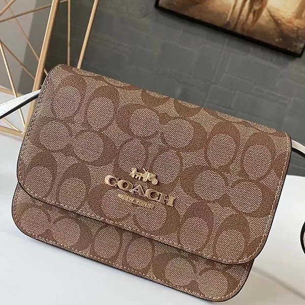 Túi Đeo Chéo Coach Brynn Flap Crossbody In Signature Canvas C5592 Màu Nâu Be