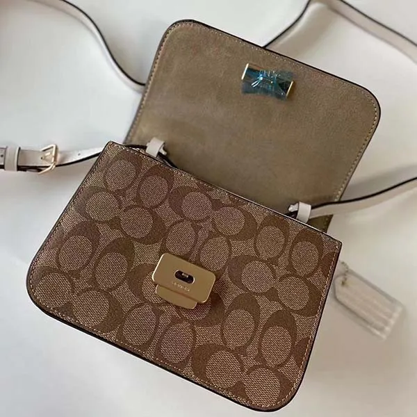 Túi Đeo Chéo Coach Brynn Flap Crossbody In Signature Canvas C5592 Màu Nâu Be