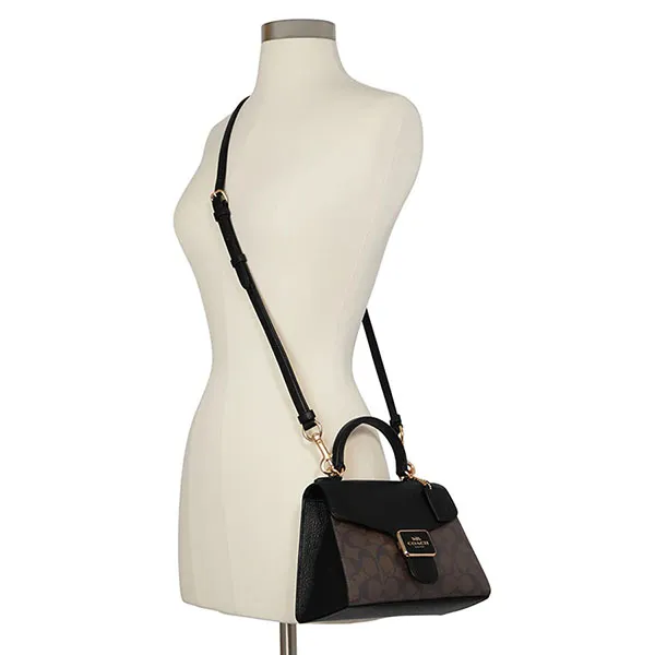 Túi Đeo Chéo Coach C7226 Pepper Satchel In Signature Canvas Brown Black Màu Nâu Đen