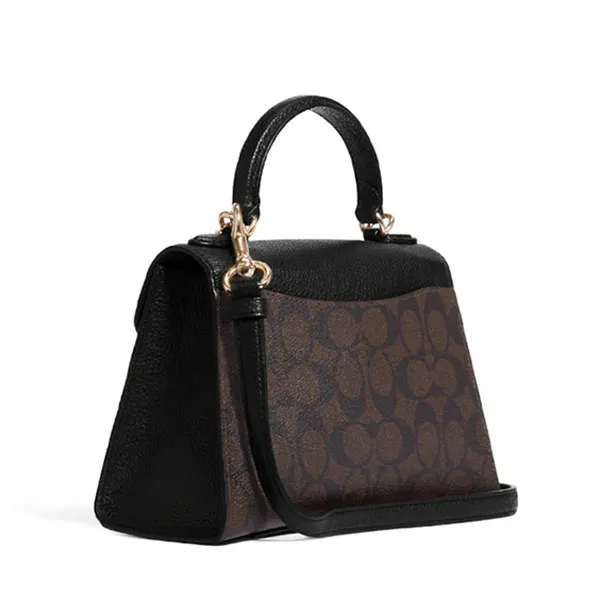 Túi Đeo Chéo Coach C7226 Pepper Satchel In Signature Canvas Brown Black Màu Nâu Đen