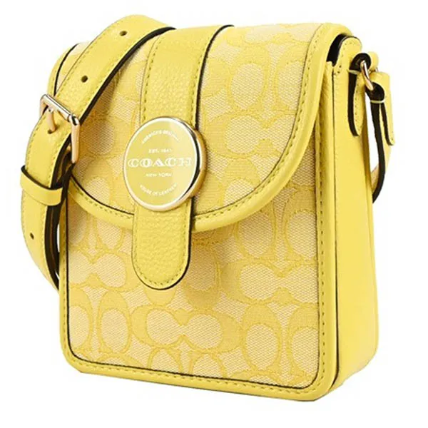 Túi Đeo Chéo Coach C8321 North/South Lonnie Crossbody In Signature Jacquard & Leather Màu Vàng - Túi xách - Vua Hàng Hiệu