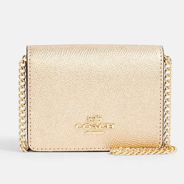 Túi Đeo Chéo Coach Crossgrain Leather Mini Wallet On Chain In Metallic Pale C0059 Màu Vàng Gold
