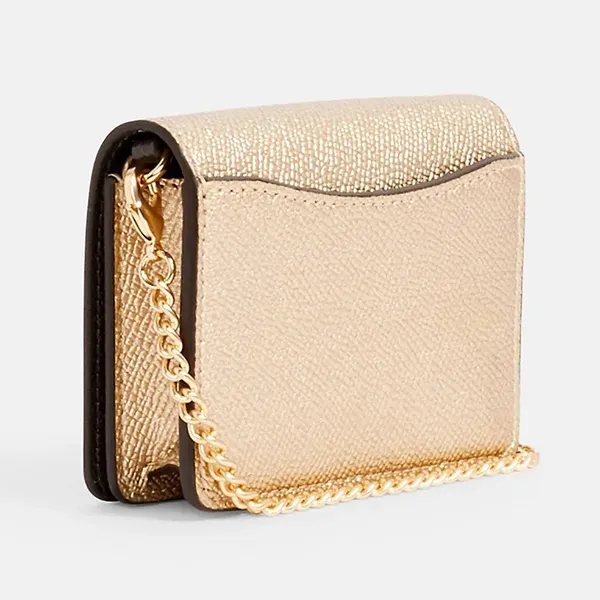 Túi Đeo Chéo Coach Crossgrain Leather Mini Wallet On Chain In Metallic Pale C0059 Màu Vàng Gold