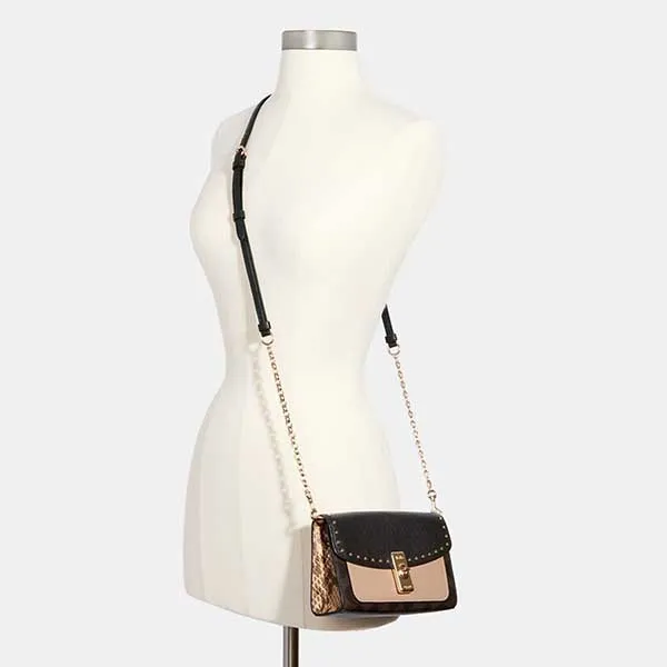 Túi Đeo Chéo Coach Lane Crossbody In Signature Canvas With Rivets Màu Đen Be