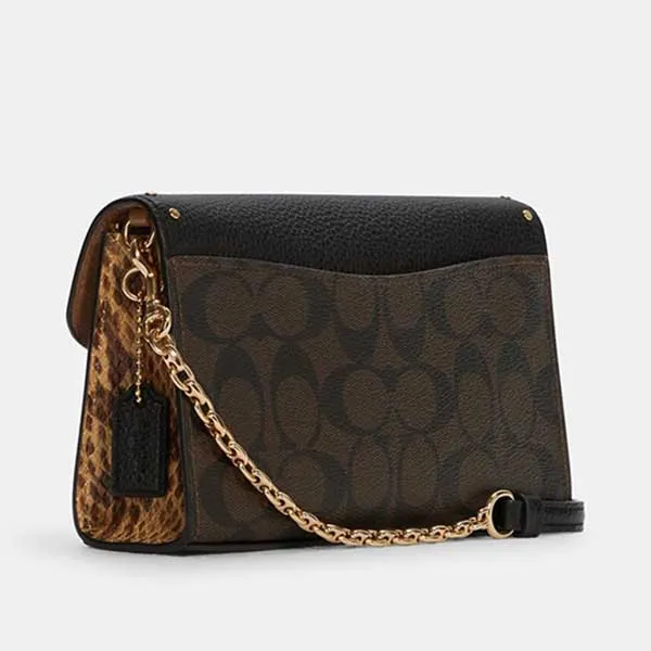 Túi Đeo Chéo Coach Lane Crossbody In Signature Canvas With Rivets Màu Đen Be