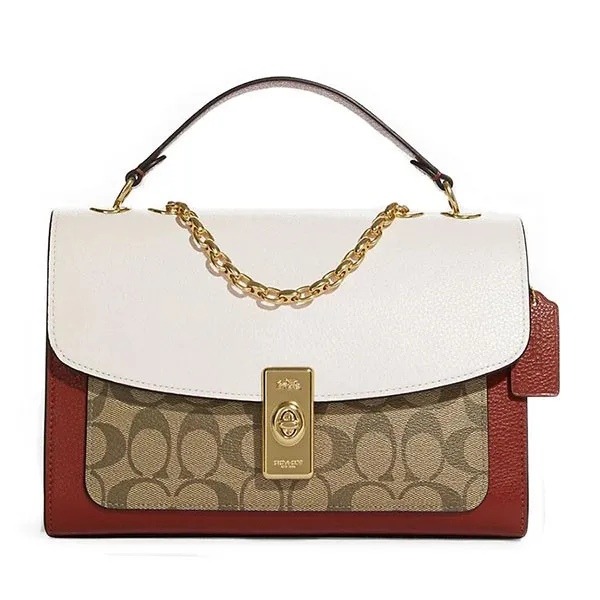 Túi Đeo Chéo Coach Lane Shoulder Bag In Colorblock Signature Canvas C8207 Màu Nâu Trắng