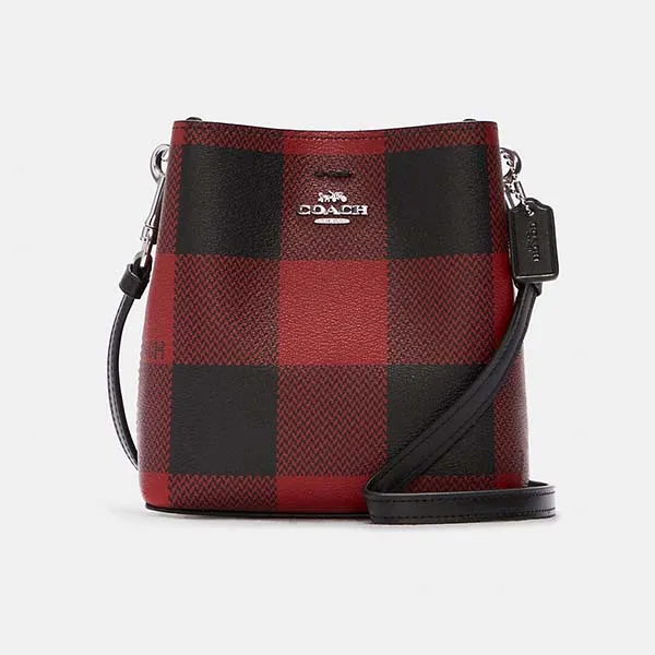 Túi Đeo Chéo Coach Mini Town Bucket Bag With Buffalo Plaid Print C7267 Màu Đỏ Đen