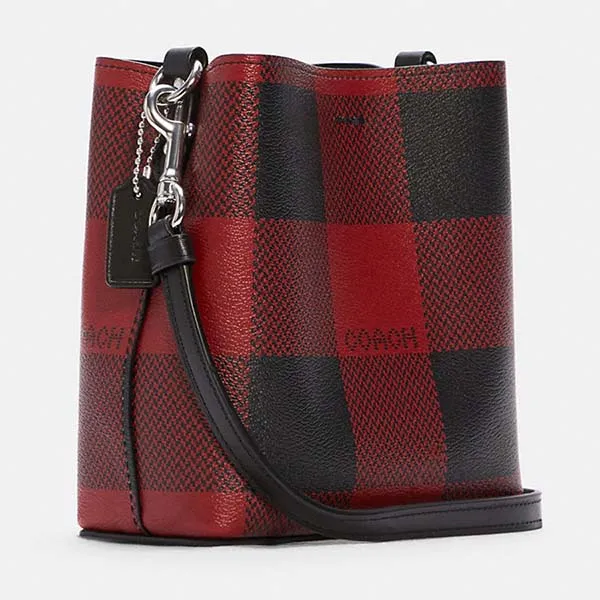 Túi Đeo Chéo Coach Mini Town Bucket Bag With Buffalo Plaid Print C7267 Màu Đỏ Đen