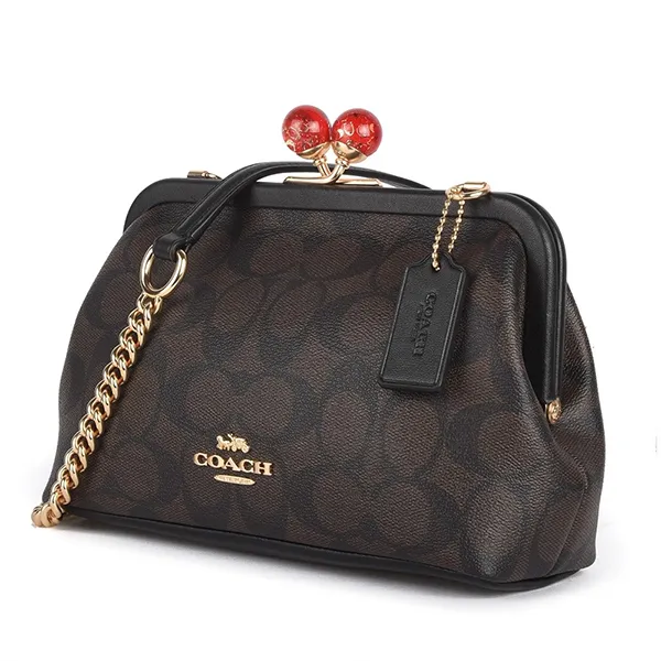 Túi Đeo Chéo Coach Nora Kisslock Crossbody Bag In Signature Canvas C1452 Màu Nâu Đen