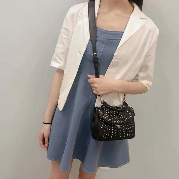 Túi Đeo Chéo Michael Kors MK 32H8SF5C1U Ava Extra Small Studded Crossbody Shoulder Bag In Black Màu Đen