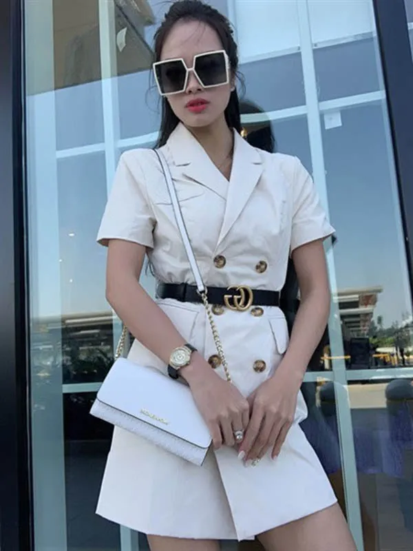 Túi Đeo Chéo Michael Kors MK Embossed Chain Belt WOC Crossbody Bag-Rouge 35T0GTTC7Y Màu Trắng