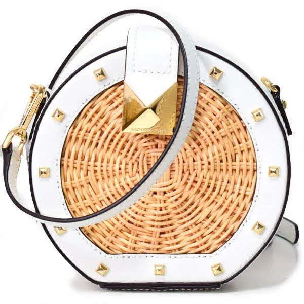 Túi Đeo Chéo Michael Kors MK Kinsley Crossbody 35T9GYKC2W Đan Đinh Màu Trắng - Nâu - Túi xách - Vua Hàng Hiệu
