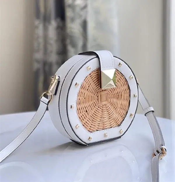 Túi Đeo Chéo Michael Kors MK Kinsley Crossbody 35T9GYKC2W Đan Đinh Màu Trắng - Nâu - Túi xách - Vua Hàng Hiệu