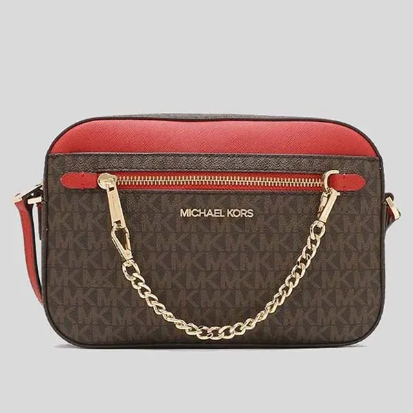 Túi Đeo Chéo Michael Kors MK Large Jet Set Item 35S1GTTC9B EW Chain Crossbody Bag In Brown Acorn Màu Nâu - Đỏ