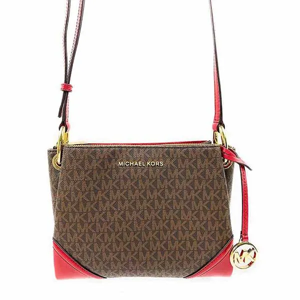 Túi Đeo Chéo Michael Kors MK Nicole Logo Crossbody Màu Nâu Đỏ - Túi xách - Vua Hàng Hiệu
