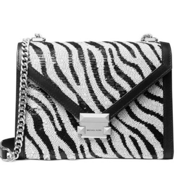 Túi Đeo Chéo Michael Kors MK Whitney Shoulder Bag Printed Zebra Leather Construction Black Màu Đen Trắng - 3