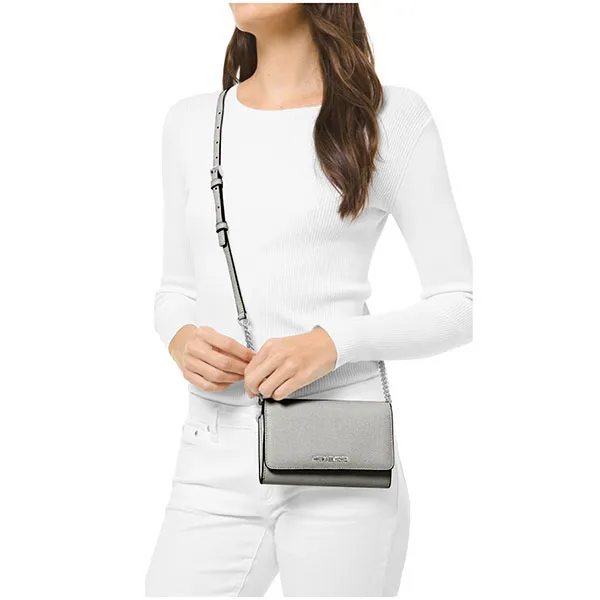 Túi Đeo Chéo Michael Kors MK Women's Jet Set Travel Medium Pebbled Leather Convertible Crossbody Bag 35T0STVC8L Màu Xám - Túi xách - Vua Hàng Hiệu
