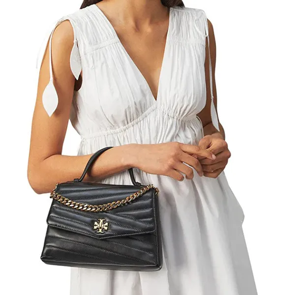 Túi Đeo Chéo Tory Burch Kira Chevron Top-Handle Satchel Black 61674 Màu Đen