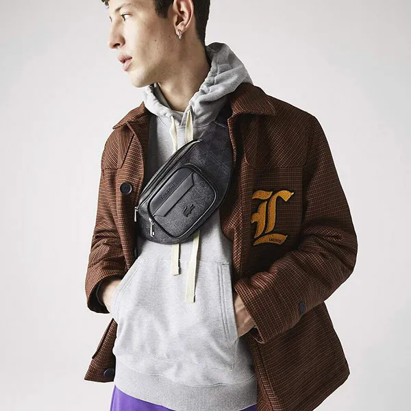 Túi Đeo Hông Lacoste Men's The Blend Monogram Canvas Fanny Pack NH3651LXH45 Màu Đen