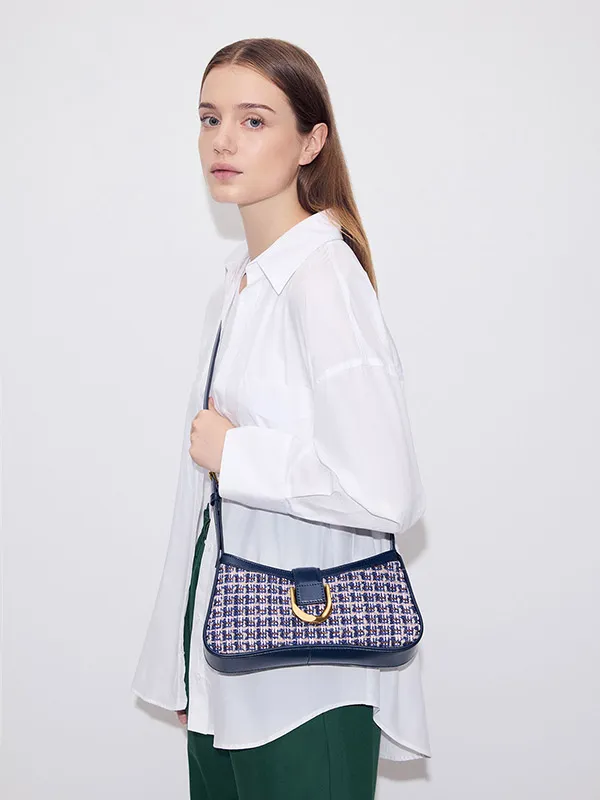 Túi Đeo Vai Nữ Charles & Keith CNK Gabine Curved Shoulder Bag Navy 20270913 Màu Xanh Navy
