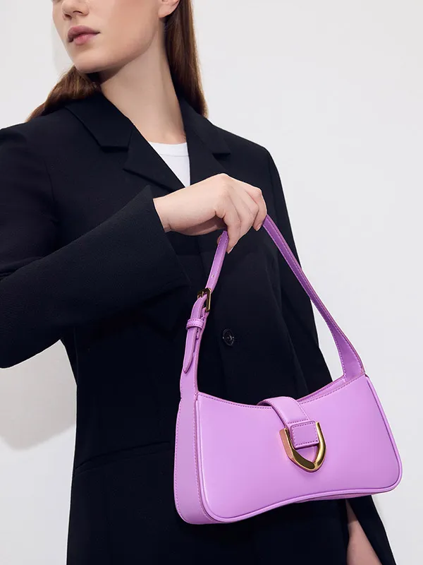 Túi Đeo Vai Nữ Charles & Keith CNK Gabine Curved Shoulder Bag Violet 20270913 Màu Tím