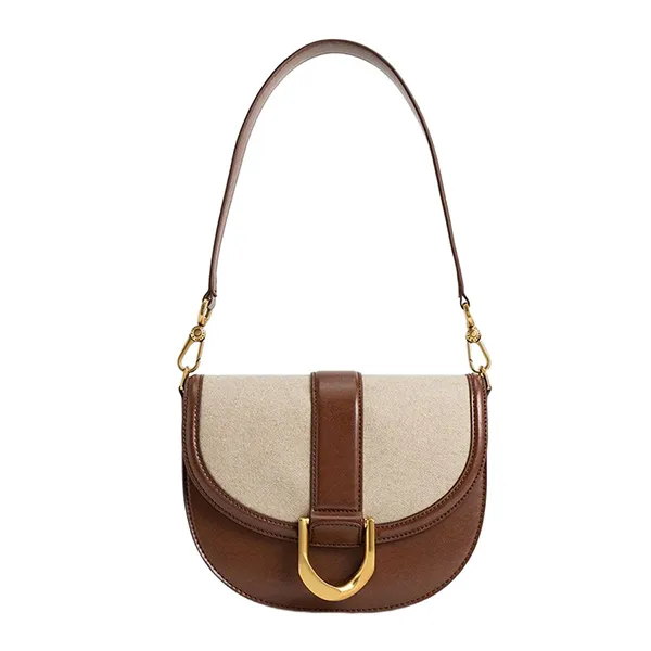 Túi Đeo Vai Nữ Charles & Keith CNK Gabine Two-Tone Saddle Bag 80781874-3 Màu Nâu