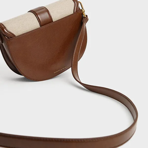 Túi Đeo Vai Nữ Charles & Keith CNK Gabine Two-Tone Saddle Bag 80781874-3 Màu Nâu