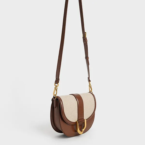 Túi Đeo Vai Nữ Charles & Keith CNK Gabine Two-Tone Saddle Bag 80781874-3 Màu Nâu