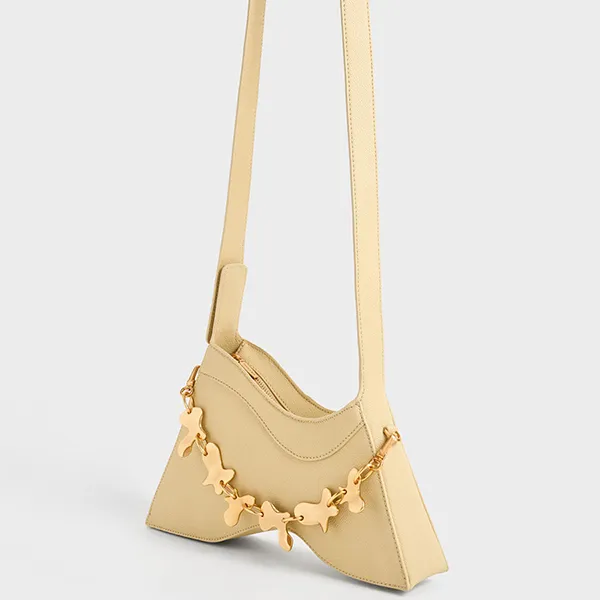 Túi Đeo Vai Nữ Charles & Keith CNK Verity Chain-Link Sculptural Bag Beige 20671428 Màu Be
