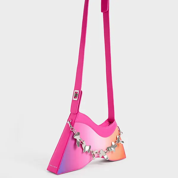 Túi Đeo Vai Nữ Charles & Keith CNK Verity Chain-Link Sculptural Bag Holographic 20671428 Màu Hồng