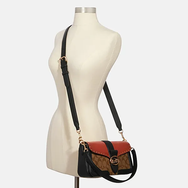 Túi Đeo Vai Coach Georgie Shoulder Bag In Colorblock Signature Canvas With Rivets 5605 Phối Màu