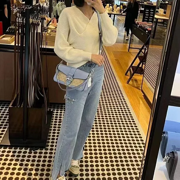 Túi Đeo Vai Coach Georgie Shoulder Bag In Signature Canvas C4067 Màu Xanh Be - Túi xách - Vua Hàng Hiệu